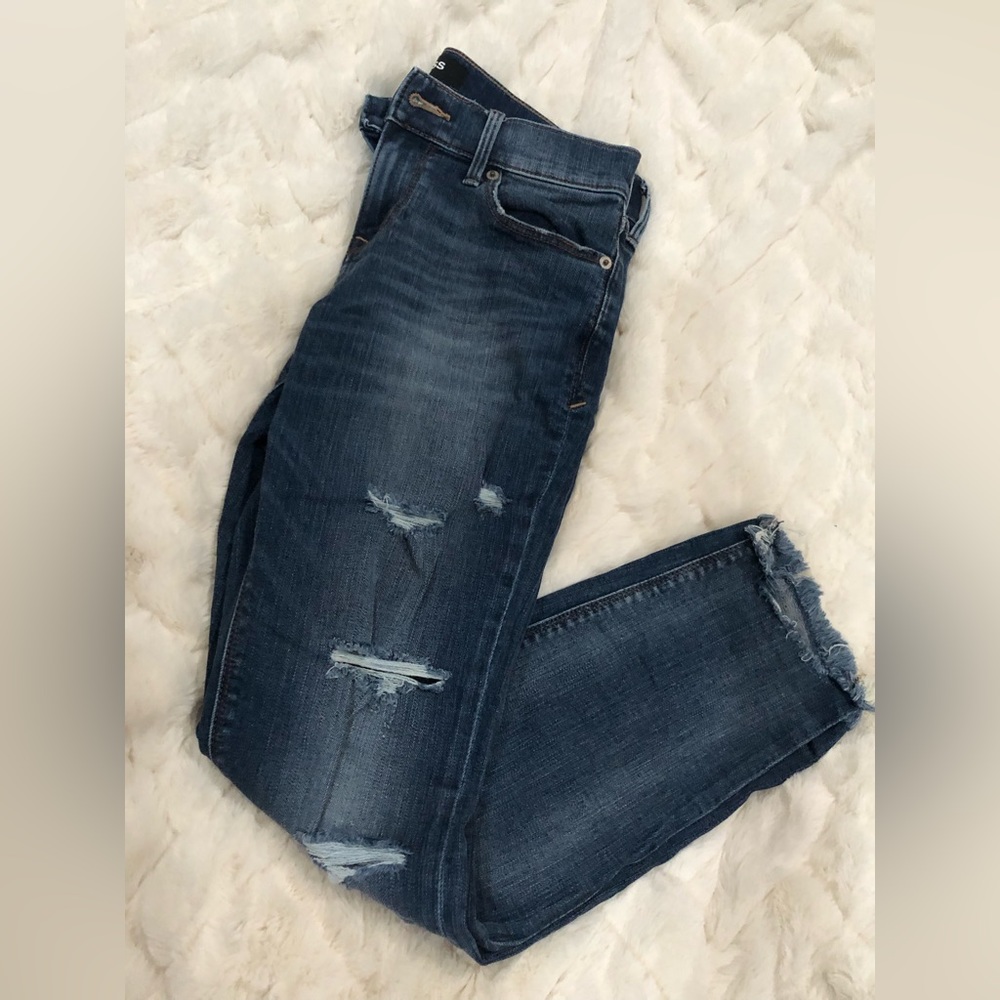 Express Skinny Ankle Mid Rise Distressed and Fringe Jeans